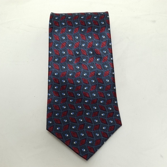 Geoffrey Beene Silk Tie Geometric Blue Red - Picture 1 of 7